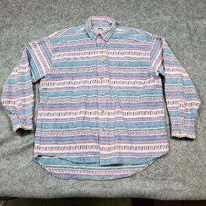 Greyhound Shirt Mens Large Textured Western Striped Long Sleeve Button Front